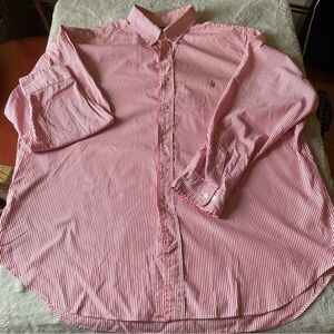 Ralph Lauren Classic Red Striped Men's Shirt size 18 34/35 flesh pony logo